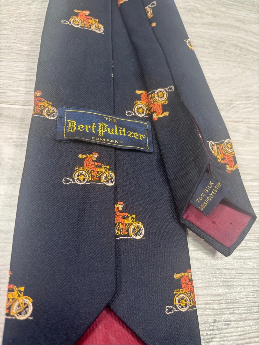Vintage Bert Pulitzer Navy Blue Silk Blend Classic Motorcycle Tie